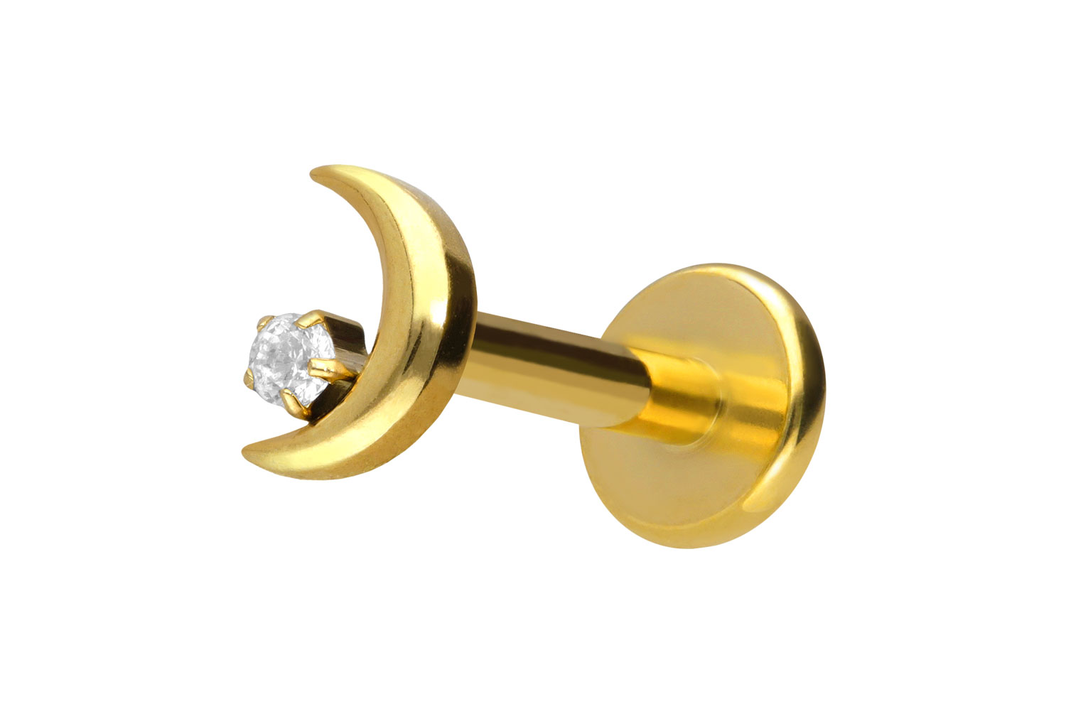 Titan Labret Piercing mit Push Fit MOND + KRISTALL